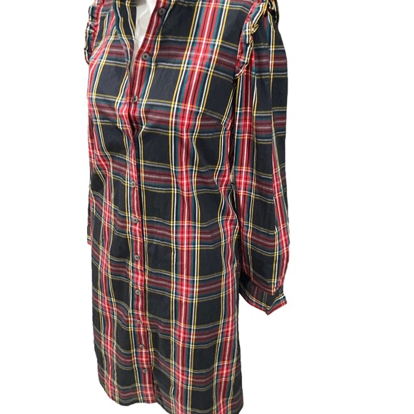 J. Crew women’s size 00 ruffled mock neck plaid button up shirt dress. - Picture 6 of 8